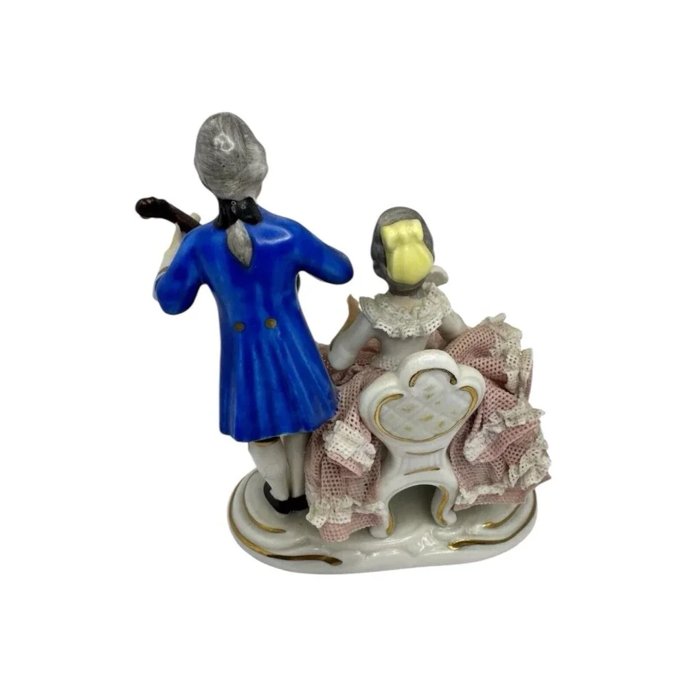 Dresden Sandizell Hoffner Vintage Porcelain Lace Playing Music Couple Germany St